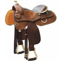 16, Brun clair naturel: Selle western de Reining en cuir avec fabrication de basket-ball et