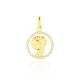 Pendentif Vierge Rond Diamante Or Jaune Oxyde De Zirconium