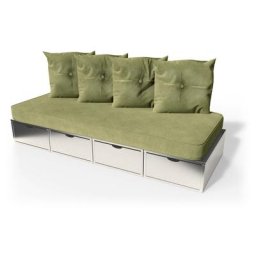Banquette cube 200 cm + futon + coussins Gris Aluminium