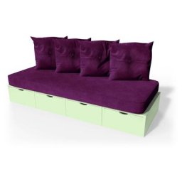 Banquette cube 200 cm + futon + coussins Vert Pastel