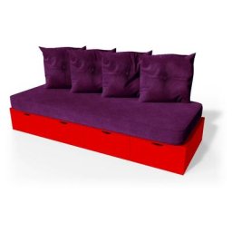 Banquette cube 200 cm + futon + coussins Rouge