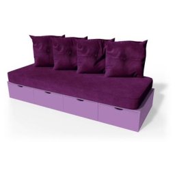 Banquette cube 200 cm + futon + coussins Lilas