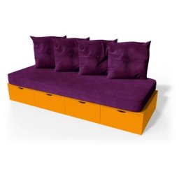 Banquette cube 200 cm + futon + coussins Orange