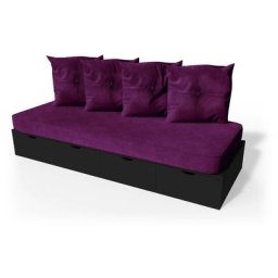Banquette cube 200 cm + futon + coussins Noir