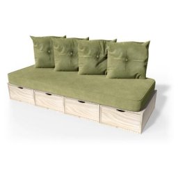 Banquette cube 200 cm + futon + coussins Brut