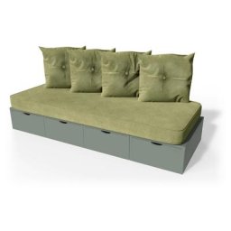 Banquette cube 200 cm + futon + coussins Gris