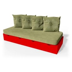 Banquette cube 200 cm + futon + coussins Rouge