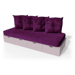 Banquette cube 200 cm + futon + coussins Violet Pastel