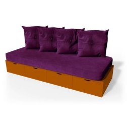 Banquette cube 200 cm + futon + coussins Chocolat