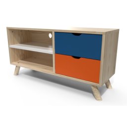 Meuble TV Scandinave bois Bleu Orange Blanc Viking Bleu pétrole, Orange, Blanc