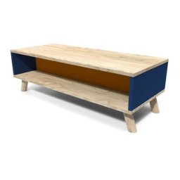 Table basse scandinave bois rectangulaire bleu et orange Viking Bleu pétrole, Orange