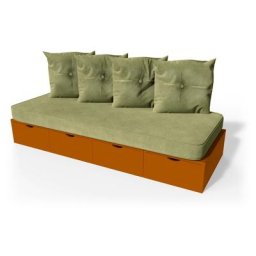 Banquette cube 200 cm + futon + coussins Chocolat