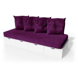 Banquette cube 200 cm + futon + coussins Blanc