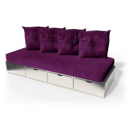 Banquette cube 200 cm + futon + coussins Gris Aluminium