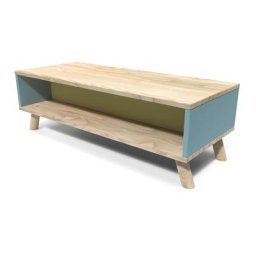 Table basse scandinave bois rectangulaire Bleu et Jaune Viking Bleu pastel, Jaune