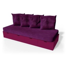 Banquette cube 200 cm + futon + coussins Prune