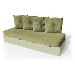 Banquette cube 200 cm + futon + coussins Moka
