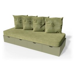 Banquette cube 200 cm + futon + coussins Taupe