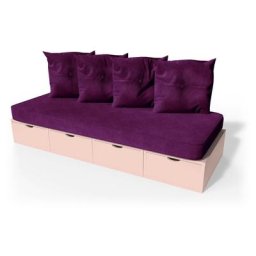 Banquette cube 200 cm + futon + coussins Rose Pastel
