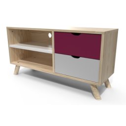 Meuble TV Scandinave bois Prune Gris Blanc Viking Prune, Gris souris, Blanc