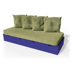 Banquette cube 200 cm + futon + coussins Bleu foncé