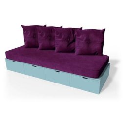 Banquette cube 200 cm + futon + coussins Bleu Pastel
