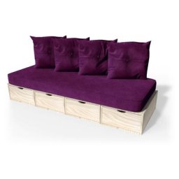 Banquette cube 200 cm + futon + coussins Brut