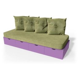 Banquette cube 200 cm + futon + coussins Lilas