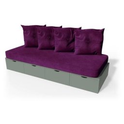 Banquette cube 200 cm + futon + coussins Gris