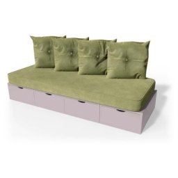 Banquette cube 200 cm + futon + coussins Violet Pastel