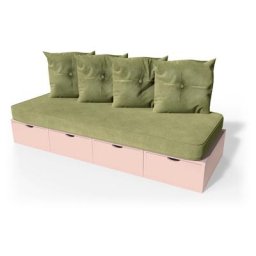 Banquette cube 200 cm + futon + coussins Rose Pastel