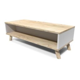 Table basse scandinave bois rectangulaire Viking Vernis naturel/Blanc