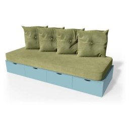 Banquette cube 200 cm + futon + coussins Bleu Pastel