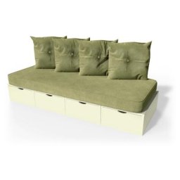 Banquette cube 200 cm + futon + coussins Ivoire