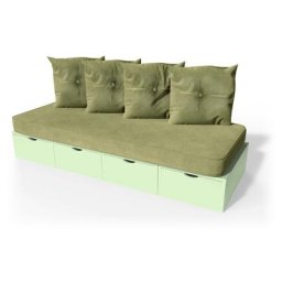 Banquette cube 200 cm + futon + coussins Vert Pastel
