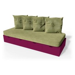 Banquette cube 200 cm + futon + coussins Prune