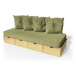 Banquette cube 200 cm + futon + coussins Miel