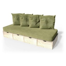 Banquette cube 200 cm + futon + coussins Vernis Naturel