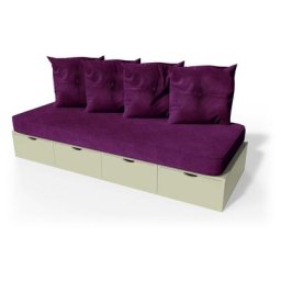 Banquette cube 200 cm + futon + coussins Moka