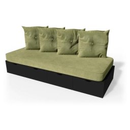 Banquette cube 200 cm + futon + coussins Noir