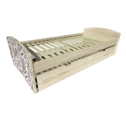 Lit gigogne Happy pin massif 90x190 Décor Fleurs roses