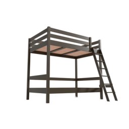 Lit superposé adulte 2 places double échelle bois Sylvia 120x200 Wengé