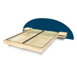 Lit 2 places bois avec tête et chevets ARC 140x190 Vernis naturel/Bleu pétrole