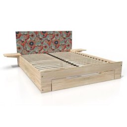 Lit 2 places Happy bois avec tiroir et chevets amovibles 160x200 Décor Fleurs rouges
