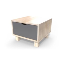 Table de chevet bois Cube + tiroir Vernis naturel/Gris anthracite
