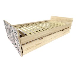 Lit gigogne ABC pin massif 80x190 Décor Fleurs roses