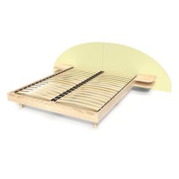 Lit 2 places bois avec tête et chevets ARC 140x200 Vernis naturel/Jaune