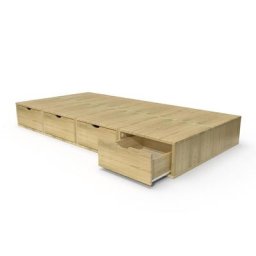 Lit 90x200 1 place avec tiroirs Cube bois 90x200 Miel