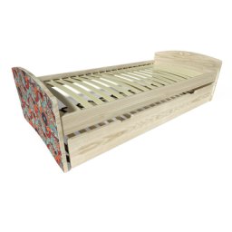 Lit gigogne Happy pin massif 90x190 Décor Fleurs rouges