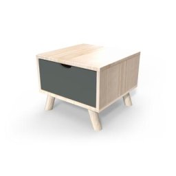 Table de chevet Scandinave bois Viking + tiroir Vernis naturel/Gris anthracite